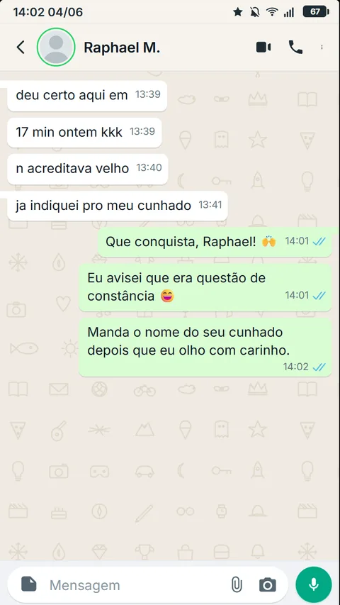 Print de WhatsApp — feedback de aluno