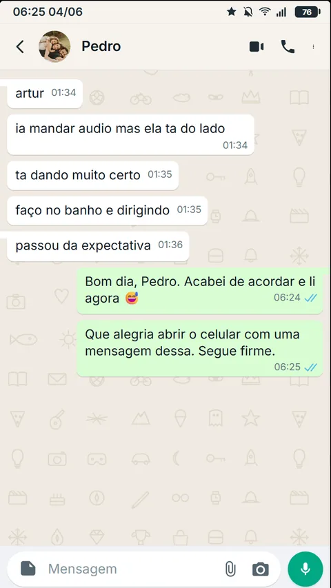 Print de WhatsApp — feedback de aluno