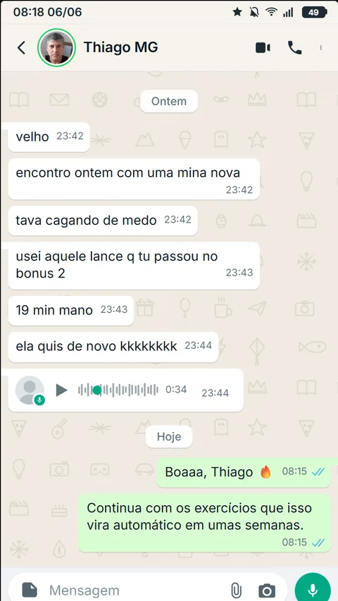 Print de WhatsApp — feedback de aluno